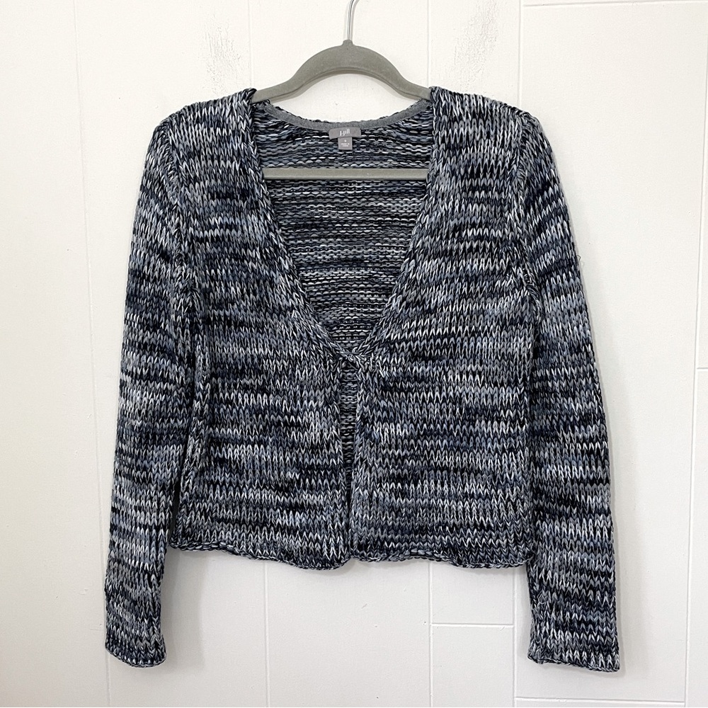 J.Jill Knit Cardigan Sweater Size S Grey Blue Marled Cotton Twist Front Popover